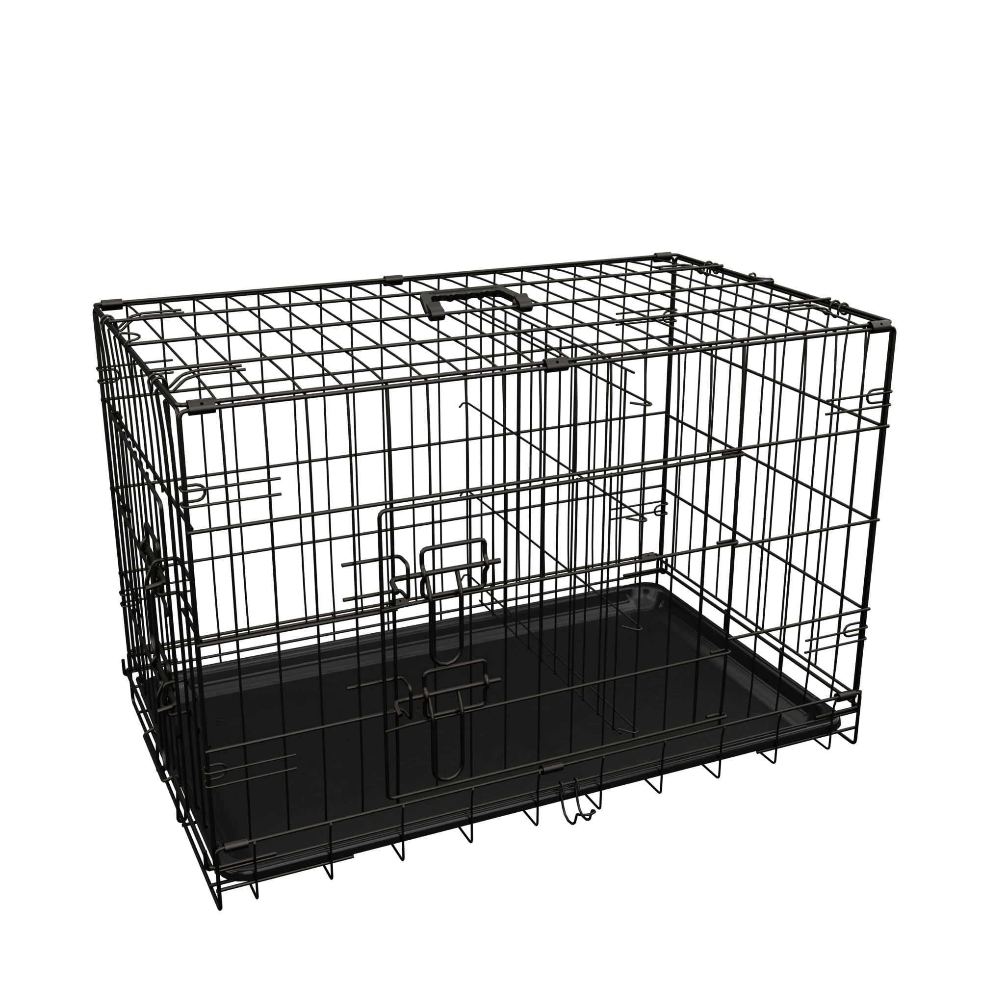 Dog Crate, 36 Inch Medium Dog Cage With Divider And Plastic Leak-Proof Pan Tray, Double Door Folding Metal Wire Cage For Indoor, Outdoor, And Travel, Made In Vietnam_voghion.com